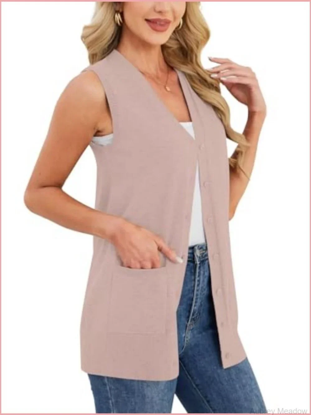 Sleeveless Cardigan Sweater Vest Knit Duster Coat with Pockets